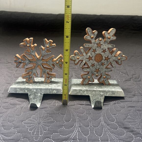 Snowflake Galvanized Metal Stocking Holder Set of 2 Christmas Holiday Farmhouse - Picture 8 of 8